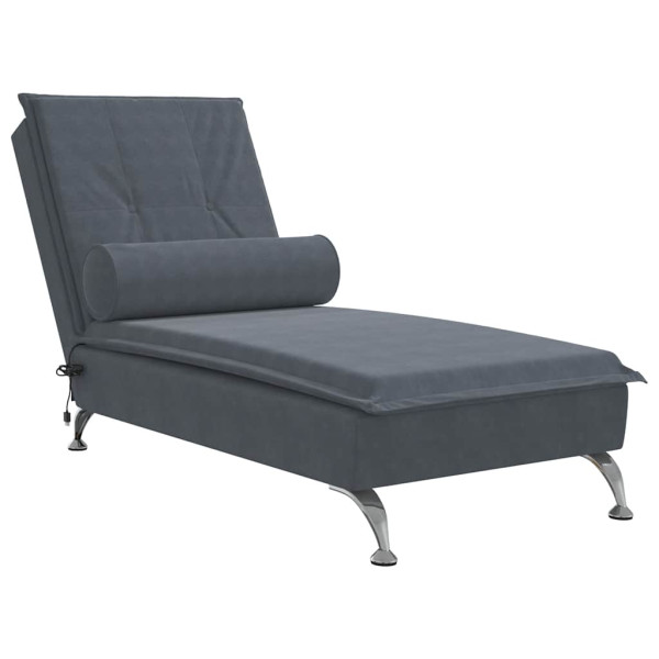 Szezlong z Masażem Fotel Sofa Masująca z Wałkiem Szary Aksamit 793269