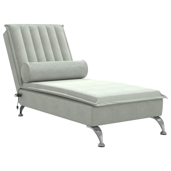 Szezlong z Masażem Fotel Sofa Masująca z Wałkiem Szary Aksamit 793270