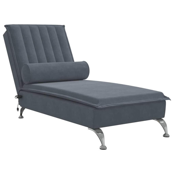 Szezlong z Masażem Fotel Sofa Masująca z Wałkiem Szary Aksamit 793224