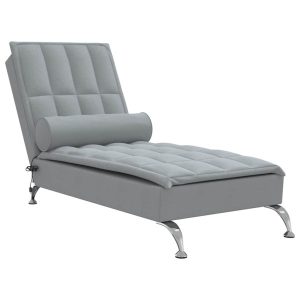 Szezlong z Masażem Fotel Sofa Masująca z Wałkiem Szary Obity Tkaniną 793258 Szezlong z Masażem Fotel Sofa Masująca z Wałkiem Szary Obity Tkaniną 793258