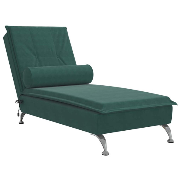 Szezlong z Masażem Fotel Sofa Masująca z Wałkiem Zielony Aksamit 793259