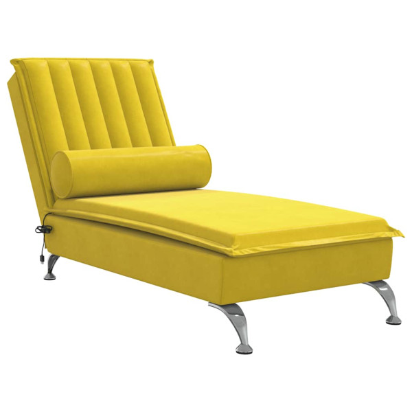 Szezlong z Masażem Fotel Sofa Masująca z Wałkiem Żółty Aksamit 793274