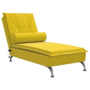 Szezlong z Masażem Fotel Sofa Masująca z Wałkiem Żółty Aksamit 793253 Szezlong z Masażem Fotel Sofa Masująca z Wałkiem Żółty Aksamit 793253