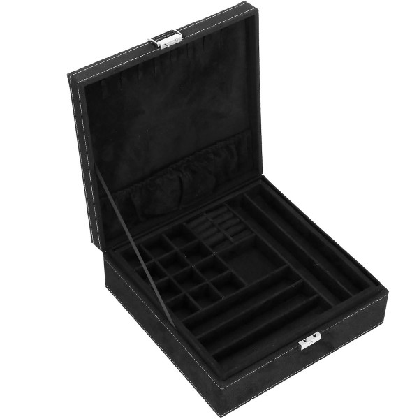 Szkatułka na biżuterię 26x26x9 cm czarny, welurowy organizer 380661