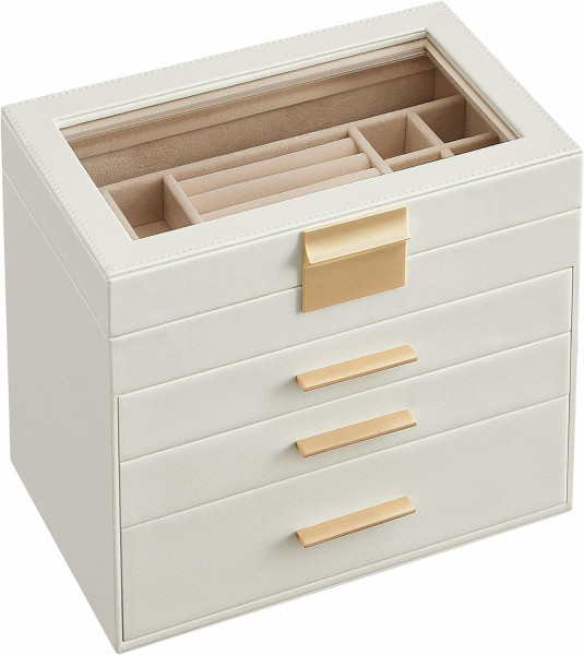 Szkatułka na biżuterię 4 poziomy GLAMOUR beżowa 21,5x25,1x15,3 cm 991116