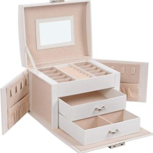 Szkatułka na biżuterię biała 3 poziomy organizer 12×17,5×13,5 cm 991107 Szkatułka na biżuterię biała 3 poziomy organizer 12×17,5×13,5 cm 991107