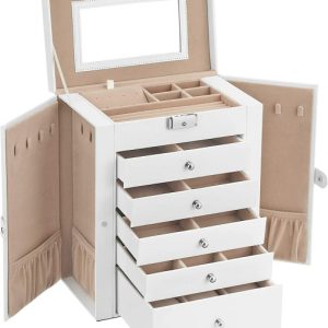 Szkatułka na biżuterię biała 6 poziomów GLAMOUR 32x26x15,5 cm 991112 Szkatułka na biżuterię biała 6 poziomów GLAMOUR 32x26x15,5 cm 991112