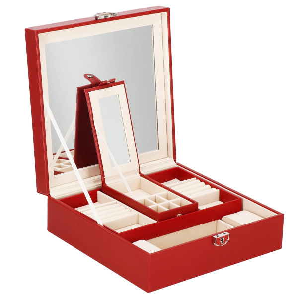 Szkatułka na biżuterię ekoskóra 25x25x8,5 cm organizer 380686