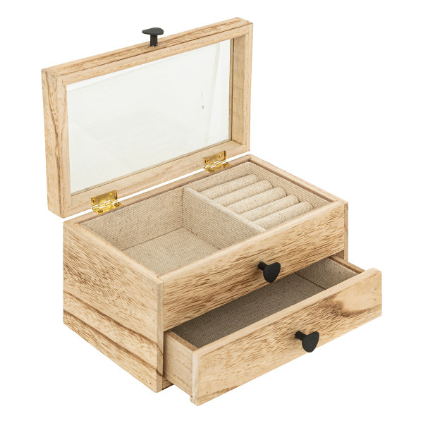 Szkatułka na biżuterię Inu drewniana beżowa 20x13x11 cm ozdobna 272380