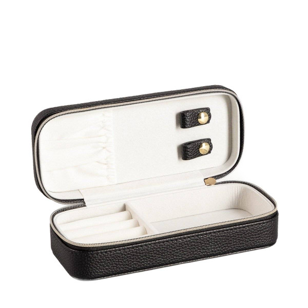Szkatułka na biżuterię LINAS z ekoskóry czarna 17,5x8x5 cm HOMLA 934596
