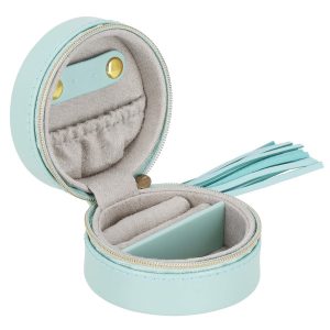 Szkatułka na biżuterię okrągła 8×5 cm miętowy organizer 380685 Szkatułka na biżuterię okrągła 8×5 cm miętowy organizer 380685