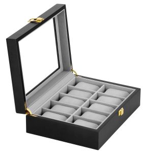 Szkatułka na zegarki 26,5x20x8 cm czarno-szary organizer 380676 Szkatułka na zegarki 26,5x20x8 cm czarno-szary organizer 380676