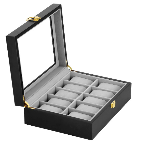Szkatułka na zegarki 26,5x20x8 cm czarno-szary organizer 380676