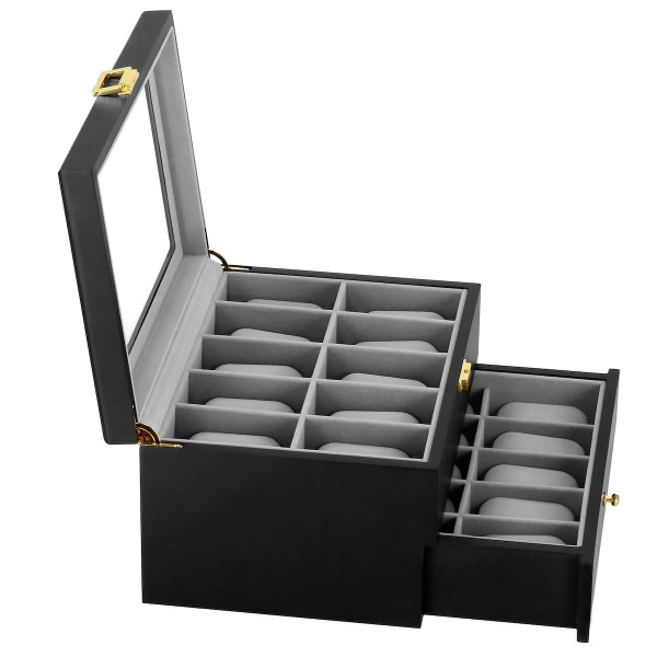 Szkatułka na zegarki 29x21,5x16 cm czarno-szary organizer 380694