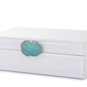 Szkatułka szklana biała z agatem 8×24,5×17 cm 234741 Szkatułka szklana biała z agatem 8×24,5×17 cm 234741