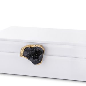 Szkatułka z MDFu z agatem 8×24,5×18,5 cm biała 608758 Szkatułka z MDFu z agatem 8×24,5×18,5 cm biała 608758