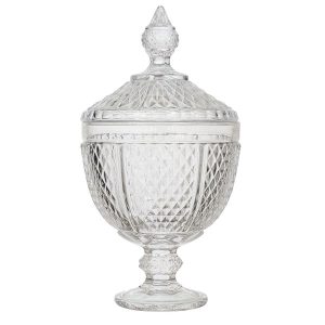 Szklana bomboniera diamond 15×31 cm zdobiona w stylu glamour 718325 Szklana bomboniera diamond 15×31 cm zdobiona w stylu glamour 718325