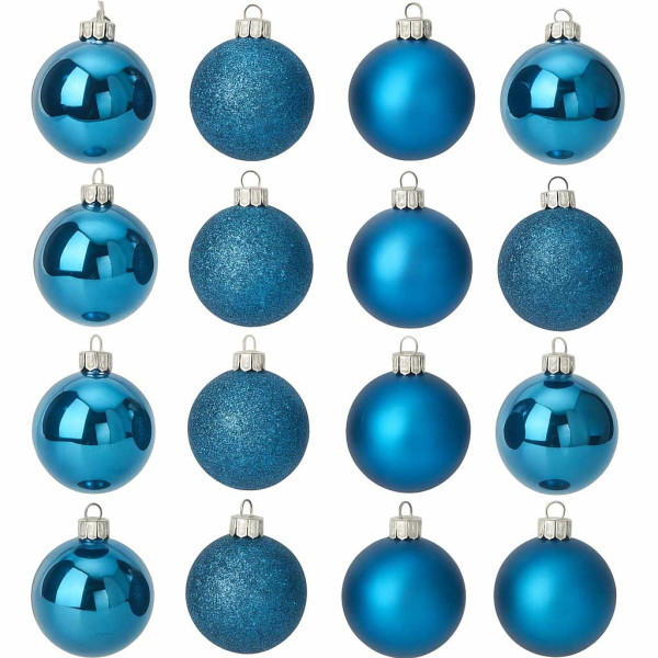 Szklane bombki świąteczne Ø 8 cm, 16 szt., niebieskie 808825