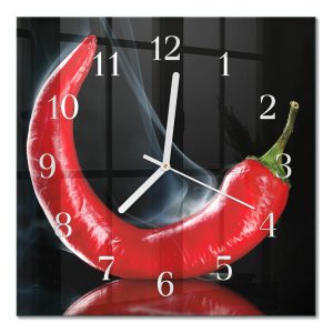 Szklany zegar 30×30 Papryczka Chili dekoracyjny do salonu 1042017 Szklany zegar 30×30 Papryczka Chili dekoracyjny do salonu 1042017
