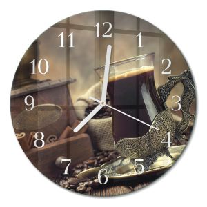 Szklany zegar fi30 Kawa design na ścianę 1041130 Szklany zegar fi30 Kawa design na ścianę 1041130