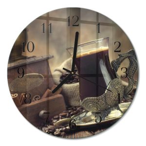 Szklany zegar fi30 Kawa design na ścianę 1040415 Szklany zegar fi30 Kawa design na ścianę 1040415