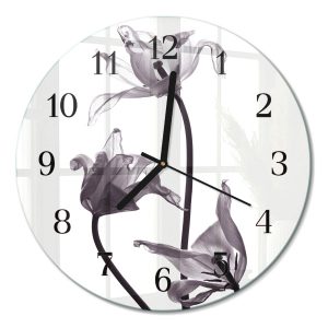 Szklany zegar fi30 Kwiaty design na ścianę 1041632 Szklany zegar fi30 Kwiaty design na ścianę 1041632