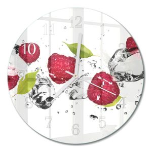 Szklany zegar fi30 Maliny dekoracyjny na ścianę 1041902 Szklany zegar fi30 Maliny dekoracyjny na ścianę 1041902