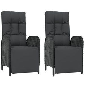 VidaXL rozkładane krzesło ogrodowe Czarny Technorattan 492999 VidaXL rozkładane krzesło ogrodowe Czarny Technorattan 492999