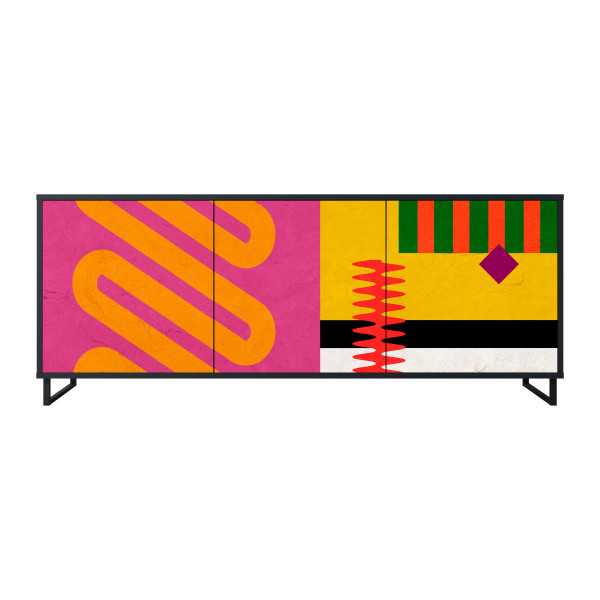 VIVID ART Komoda 3 drzwi Czarna-Metalowa ramka czarna 442514