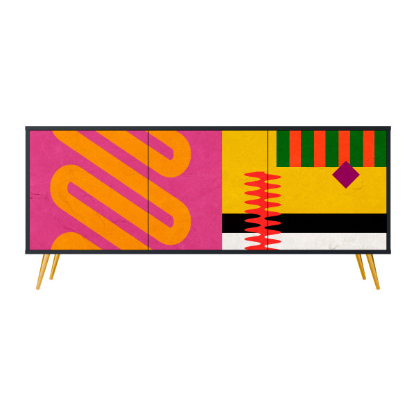 VIVID ART Komoda 3 drzwi Czarna-Metalowa szpilka złota 442043