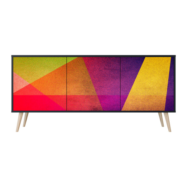 VIVID GEOMETRY Komoda 3 drzwi Czarna-Bukowa skośna 442397
