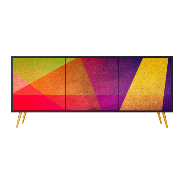 VIVID GEOMETRY Komoda 3 drzwi Czarna-Metalowa szpilka złota 442350
