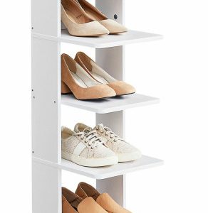 Wąska biała szafka na buty 6 poziomów z MDF z 2 haczykami 110,4 cm 1064536 Wąska biała szafka na buty 6 poziomów z MDF z 2 haczykami 110,4 cm 1064536