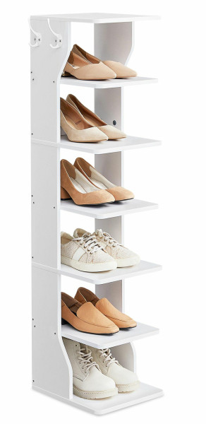 Wąska biała szafka na buty 6 poziomów z MDF z 2 haczykami 110,4 cm 1064536
