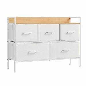 Wąska Biało-Beżowa Komoda 5 Szuflad MDF 70cm 762658 Wąska Biało-Beżowa Komoda 5 Szuflad MDF 70cm 762658