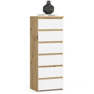 Wąska komoda, STILO, 40x35x109 cm, dąb artisan, biel, mat | TYLETEGOTU 834198 Wąska komoda, STILO, 40x35x109 cm, dąb artisan, biel, mat | TYLETEGOTU 834198
