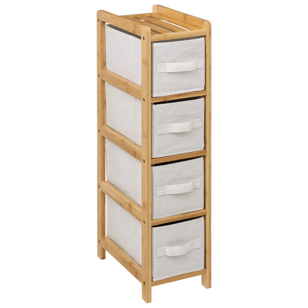 Wąski regał bambusowy TIDY z 4 materiałowymi koszami 306976