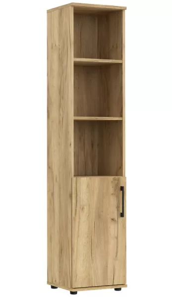 Wąski regał biurowy z drzwiczkami dąb craft - Avvro 224677