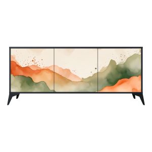 WATERCOLOUR PEAKS Komoda 3 drzwi Czarna-Metalowa gwiazdka czarna 441577 WATERCOLOUR PEAKS Komoda 3 drzwi Czarna-Metalowa gwiazdka czarna 441577