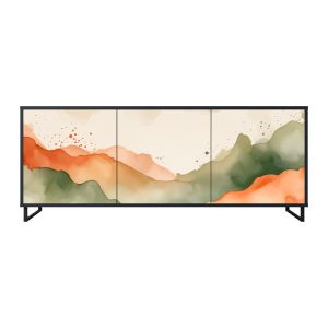 WATERCOLOUR PEAKS Komoda 3 drzwi Czarna-Metalowa ramka czarna 442557 WATERCOLOUR PEAKS Komoda 3 drzwi Czarna-Metalowa ramka czarna 442557