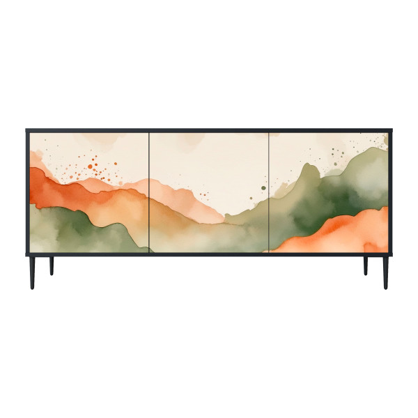 WATERCOLOUR PEAKS Komoda 3 drzwi Czarna-Metalowa szpilka czarna 442074