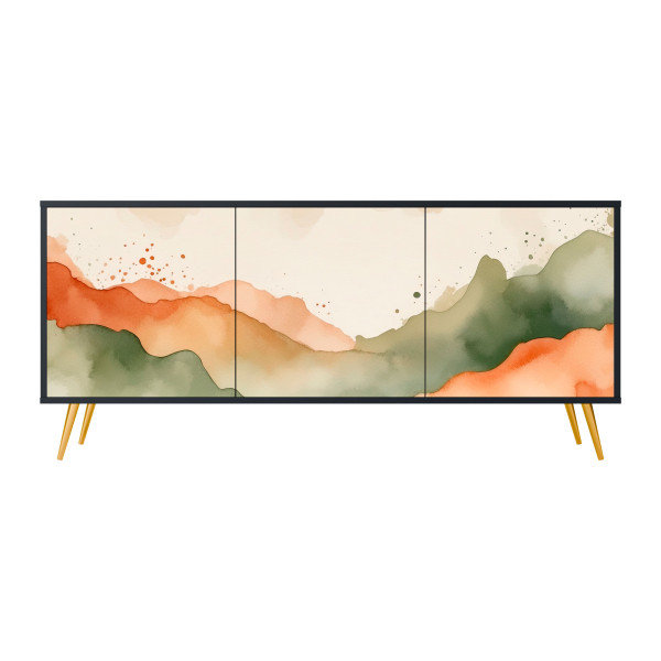 WATERCOLOUR PEAKS Komoda 3 drzwi Czarna-Metalowa szpilka złota 442087