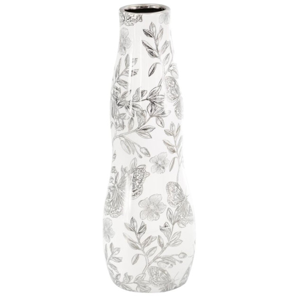 Wazon ceramiczny RITA 10x30 cm biało-srebrny w kwiaty glamour 1031147