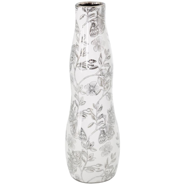 Wazon ceramiczny RITA biało srebrny w kwiaty 11x35 cm glamour nowoczesny 1031152