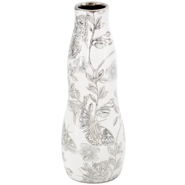 Wazon ceramiczny RITA biało-srebrny w kwiaty 25 cm 9 cm 1031150