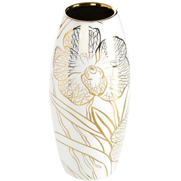 Wazon dekoracyjny GLEN 30 cm biało złoty z motywem kwiatowym glamour 1032145