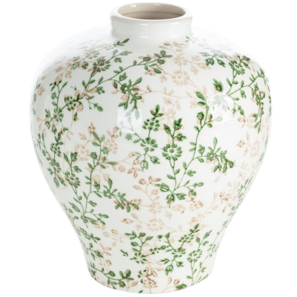Wazon dekoracyjny KELLY ceramiczny 23 cm kremowo zielony wzór botaniczny 1032147