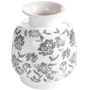 Wazon dekoracyjny VIVIAN ceramiczny w kwiaty biało szary 16×19 cm 1032148