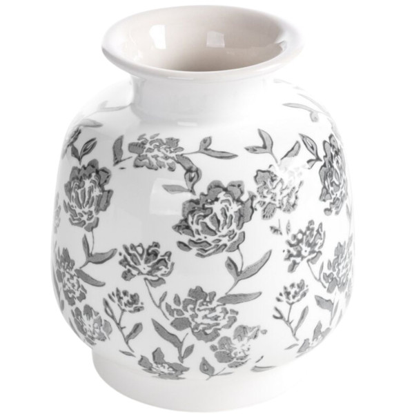 Wazon dekoracyjny VIVIAN ceramiczny w kwiaty biało szary 16x19 cm 1032148