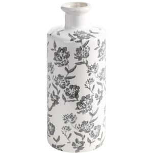 Wazon dekoracyjny VIVIAN ceramiczny w kwiaty biało szary 30 cm 12 cm 1032144